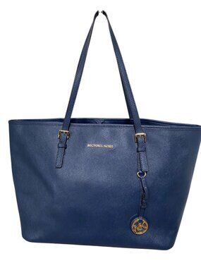 Michael Kors Navy Saffiano Leather Tote Bag with Gold Hardware & MK Logo Charm